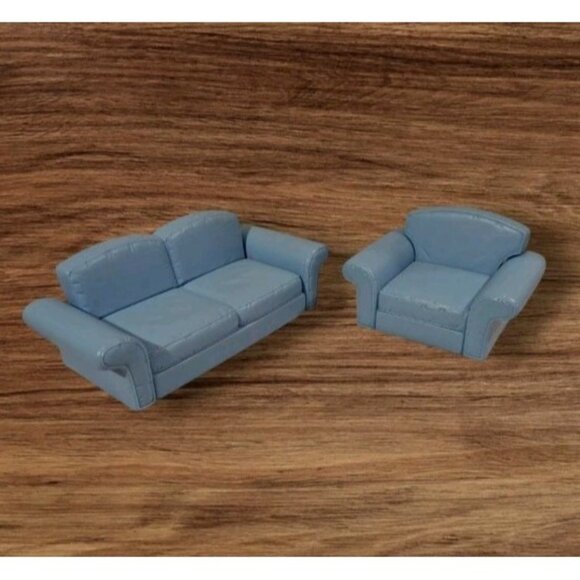 Y2K Barbie Furniture Couch Chair Sofa Blue Living In Style Room Set Plastic 2002 - Picture 1 of 14
